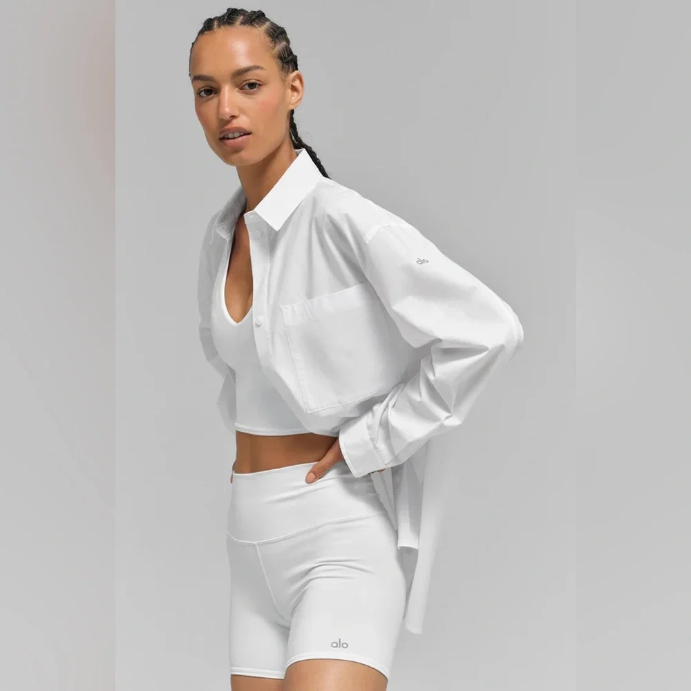 Alo Yoga Cotton Real Deal Button Up Long Sleeve White S